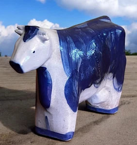 RARE Vintage 1989 Eldreth Pottery Salt Glaze Folk Art Cow - Picture 1 of 7
