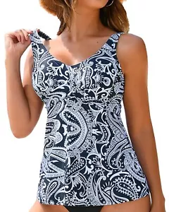 Women's Twist V Neck Tankini Top Modest Swimwear Tummy Control Bathing Suit T... - Picture 1 of 7