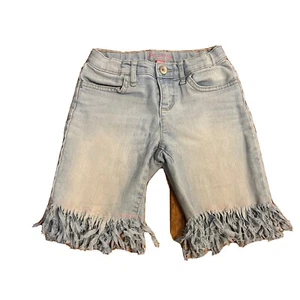 Faded Distressed Denim Shorts Girls Size 6X/7 Upcycle Frayed Boho Chic Hippie - Picture 1 of 12