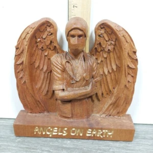 Krankenschwester / Arzt " Engel auf Erden" Holzstatue handgeschnitzt Plakette - Bild 1 von 7
