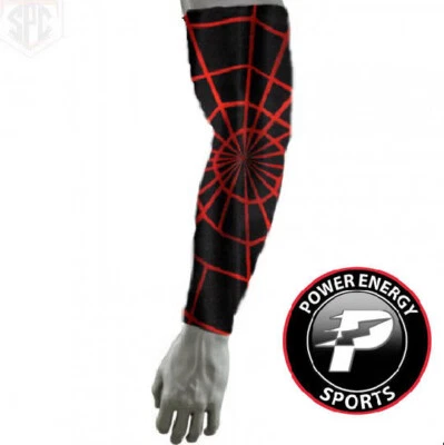 POWER ENERGY SPORTS Football Baseball Sports Compression Dri-Fit Arm Sleeve Red Spiderweb Black