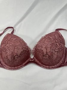 VICTORIA'S SECRET 34D Rosa con encaje rosa MUY SEXY LIGERAMENTE FORRADO USADO EN EXCELENTE ESTADO - Imagen 1 de 5