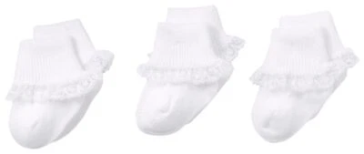 Baby-Girls Newborn Simplicity Lace Socks 3 Pair Pack White Newborn - Image 1 of 2
