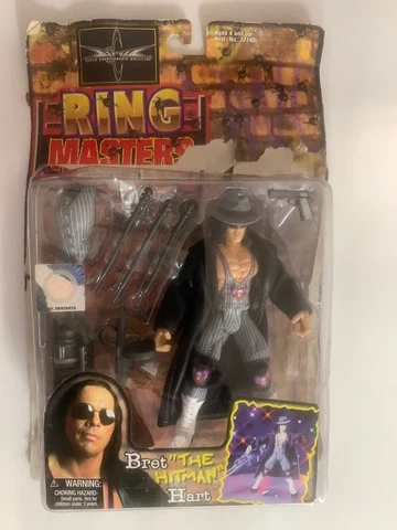 Rare 1999 WCW Ring Masters Bret The Hitman Hart( Grey Pinstriped Suit) Figure Cover