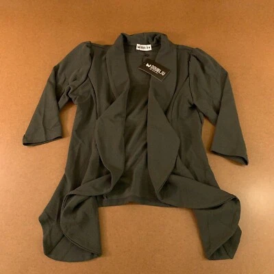 Doublju Womens Size Medium Gray Double Layer Crepe 3/4 Sleeve Open Blazer NWT - Image 1 of 4