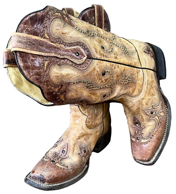 Botas femininas CORRAL Western de dois tons desestressadas cravejadas 9M - Imagem 1 de 4