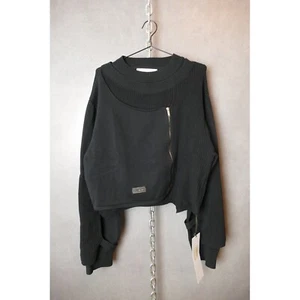 Heliot Emil Knit Zip Sweater Deconstructed Knit Sweater Black XL - Picture 1 of 15