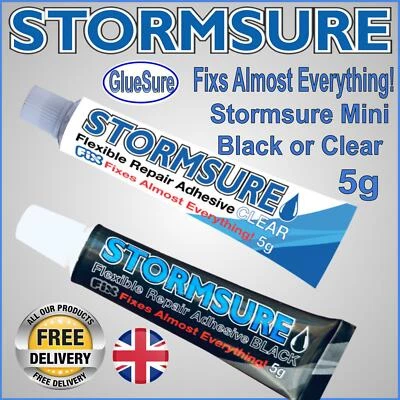 STORMSURE CLEAR BLACK 5G FLEXIBLE REPAIR ADHESIVE GLUE TENT WADERS RIPS HOLES