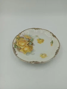 Antique Prov SXE ES Germany Yellow Rose Trinket Dish Tea Gold Trim 6" - Picture 1 of 11