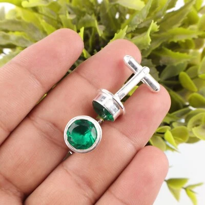 Lab Created Emerald Gemstone 925 Sterling Silver Handmade jewelry Earring Gift - Image 1 of 3