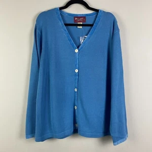 Denim & Co. Cardigan Sweater Size 2X Blue V Neck Chenille Trim Button Closure - Picture 1 of 8