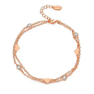 Rose Gold Plated Layered Heart Anklet Created with Zircondia® Crystals - Picture 1 of 6