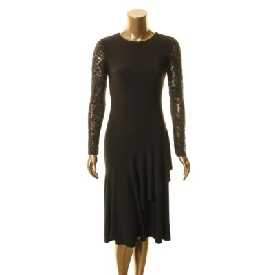 LAUREN RALPH LAUREN 女式亮片蕾丝不对称垂褶连衣裙 TEDO — 第 1/2 张图片