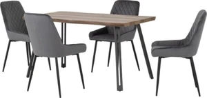 QUEBEC WAVE EDGE OAK EFFECT/BLACK DINING SET WITH 4 AVERY GREY VELVET CHAIRS - Picture 1 of 11