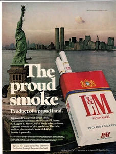 Anuncio de cigarrillos L&M 1976 NYC Skyline Estatua de la Libertad World Trade Center - Imagen 1 de 1