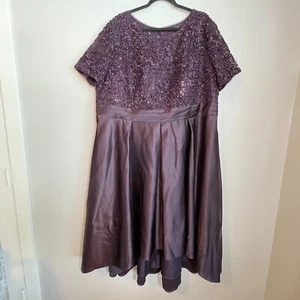 OLEG Cassini Kleid Gr. 24 W High Low Übergröße Satin Illusion Ballkleid Aubergine - Bild 1 von 17