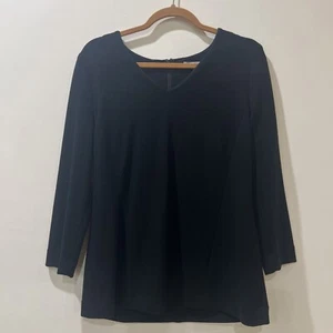 Classiques Entier V Neck Stretch Crepe Zip Back Blouse Large Black 3/4 Sleeve - Picture 1 of 9