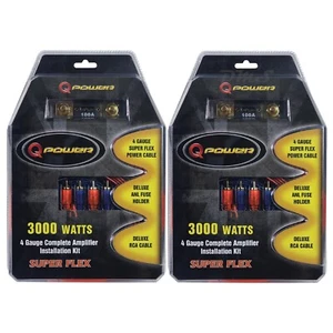 (2) QPower 4 Gauge Super Flex 3000W Complete Car Audio Amplifier Wiring Kits 4GA - Picture 1 of 2