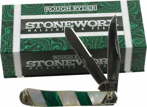 Rough Ryder Stoneworx Malachite Pearl Trapper Pocket Knife RR2032 Folding Blades - Picture 1 of 2