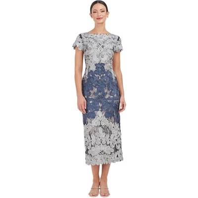 JS Collections Soutache Lace Cocktail Midi Dress Party Elegant Blue Size 14 - Image 1 of 4