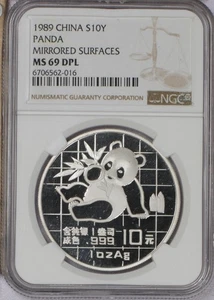 Silver Panda 1989 1 oz. 10 superficies espejadas Yuan NGC MS69 Deep Prooflike - Imagen 1 de 2