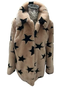 Avec Les Filles Pink Faux Fur Coat With Stars Size Small - Picture 1 of 4