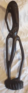 Scultura faccia in legno intagliato tribale modernista Makonde Midcentry alta 20 1/2" - Foto 1 di 21