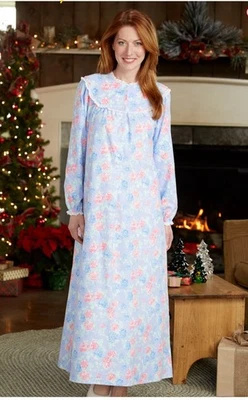 Lanz Of Salzburg Nantucket Rose Flannel Floral Nightgown Sz 2x Blue Pink Flower - Image 1 of 4