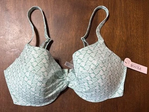 Victoria’s Secret Padded Underwired Bikini Top Seashell Print Teal & White 36DD - Picture 1 of 9