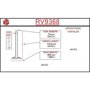 ITM Engine Components RV9368 Engine Intake Valve For 84-85 Daytona Laser - Picture 1 of 5