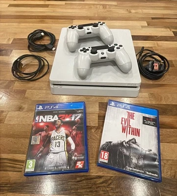 Sony PlayStation 4 Slim Glacier White 500GB With Controllers,Games And Wires - image 1 of 3