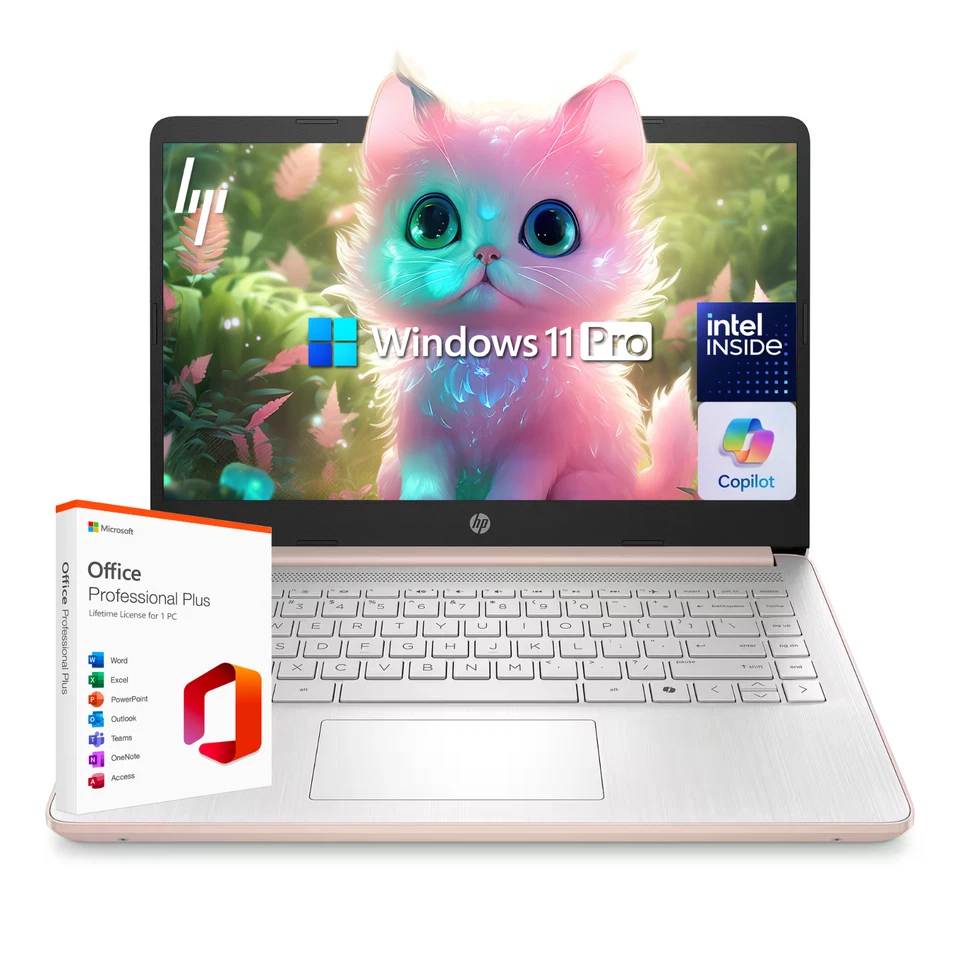 Computadora portátil HP 14" CPU Intel de cuatro núcleos, 16 GB de RAM + 256 GB de almacenamiento, Win 11 Pro Foto 1 de 4