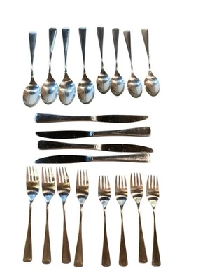 oneida community stainless flatware  Settings For 4 Mystery Pattern MCM Style - Image 1 of 4