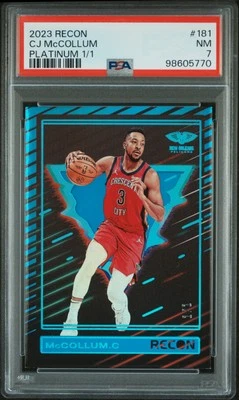 2023 Panini Recon #181 Cj Mccollum Platinum 1/1 PSA 7 - Image 1 of 2