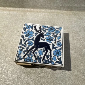 Vintage Greece By Keramik Nassos Rodos Hellas Colorful Handmade Tile Match Box - Picture 1 of 9