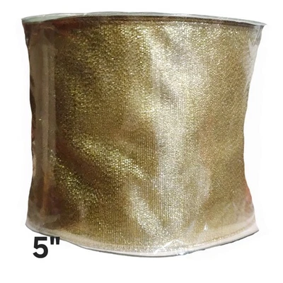 Member's Mark Premium Wire Edge Holiday Ribbon 5" Wide x 25 Yards Gold Sparkle - Image 1 of 3