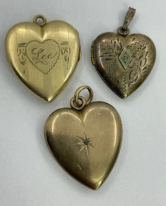 MEDALLÓN CORAZÓN - LOTE DE 3 - ORO RELLENO 2 CON UN DIAMANTE (V617)  - Imagen 1 de 8