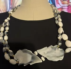 Genuine Lucite Blue and white Necklace With Pendant - Picture 1 of 3
