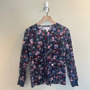 Peaches Uniforms Patriotic Scrub Jacket Womens Size XS Red White Blue America - Picture 1 of 7