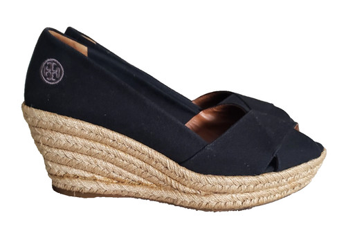 Tory Burch Filipa sandalo espadrillas tela punta aperta zeppa taglia 11B nero