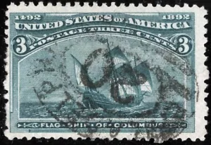 US Sc 232 Green 3¢ 1893 Used Black Numeric Duplex Cancel - Picture 1 of 1
