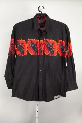 Camisa Roper Western Para Hombre Extra Grande Negra Llamas Bullrider Perla A Presión Foto 1 de 4