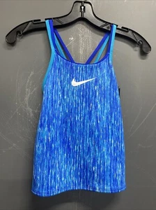 Nike Swim Girls’ Rush Blue Heather Stripped Spiderback Tankini Top NWT Size 10 - Picture 1 of 7