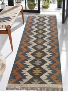 Rug Carpet Jute Wool Traditional Kilim Pattern Reversible Runner Ikat Area Rug - Picture 1 of 9