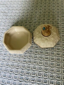 Lenox keep safe box December gold trim turquoise stone Off White tone China - Picture 1 of 7