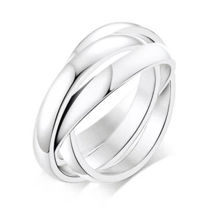 316L Stainless Steel Triple Tone Tri-Roll Band Women Simple Silver Polished Ring - Picture 1 of 7