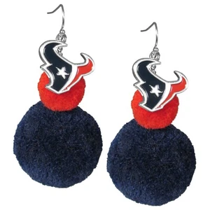 Houston Texans Dangle Pom Pom Earrings (NFL Football Jewelry) - Picture 1 of 3