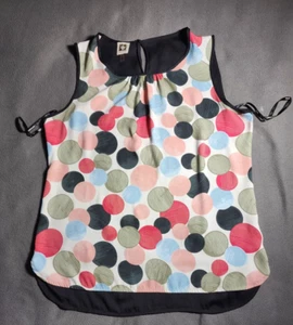 Ann Klein Top Womens Size 10 Black Multicolor Front Blouse Sleeveless Round Neck - Picture 1 of 20