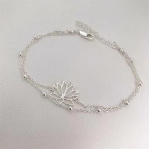 Fantastic Layering Lotus Flower Solid 935 Argentium Silver Beautiful Bracelet - Picture 1 of 5