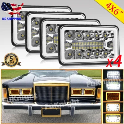 4PCS 4x6" LED Headlights Hi/Lo DRL Turn Signal for Lincoln Town Car Continental - Image 1 of 4